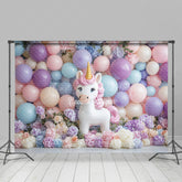 Lofaris Lovely Unicorn Balloons Floral Cake Smash Backdrop